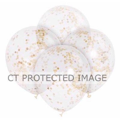  12 Inch Gold Confetti Clear Balloons (pack quantity 6) 